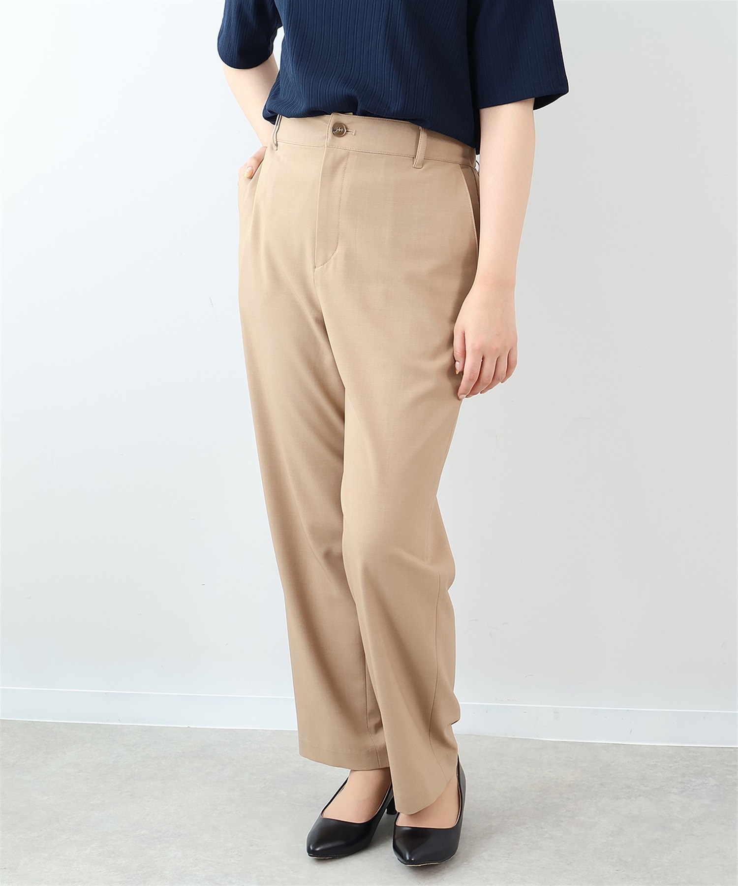 【L～6L】【接触冷感】【吸湿速乾】 リネンライク セットアップ パンツ(82ベージュ-Ｌ-0362211-82-032)