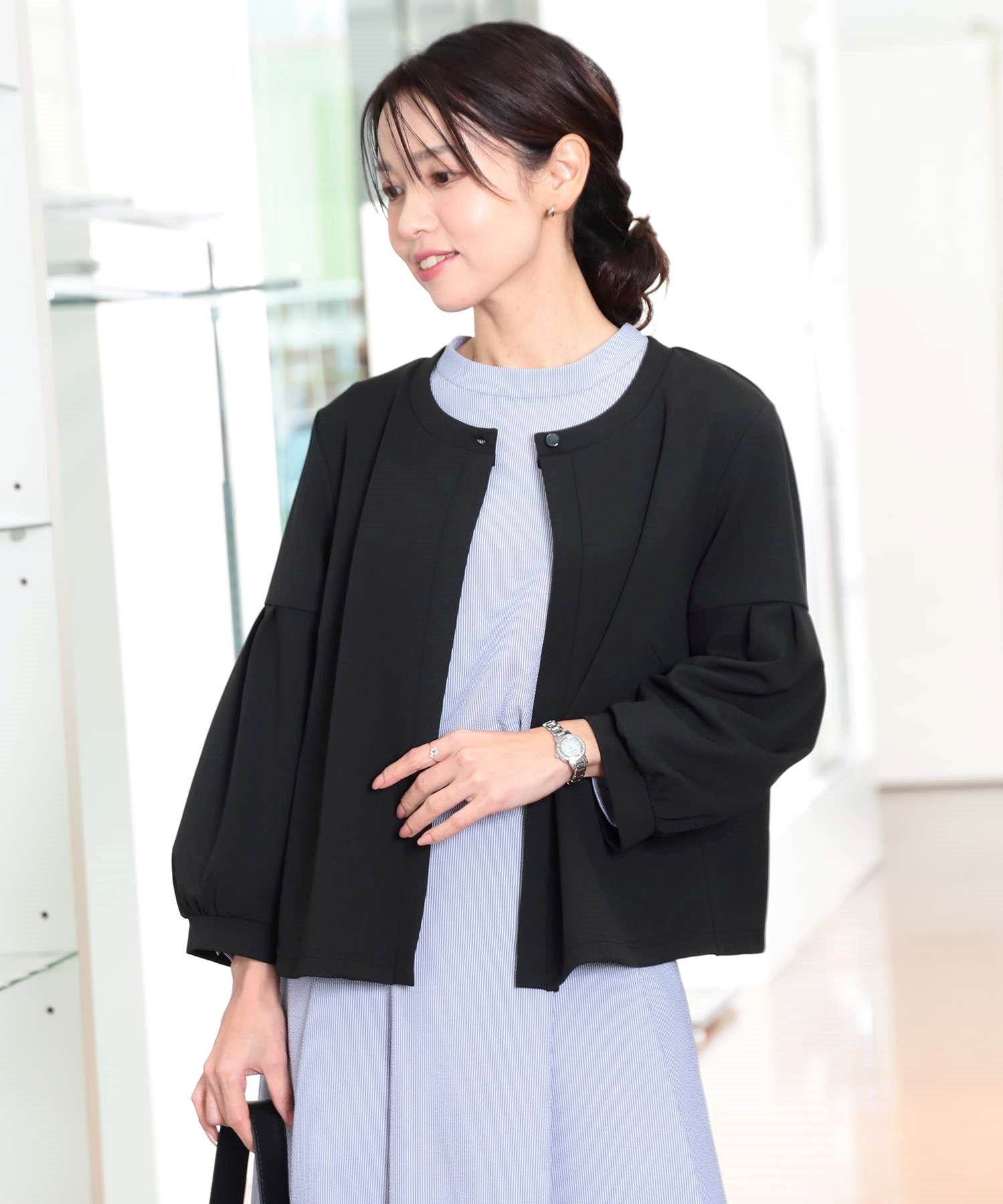 【L～５L】カットジョーゼット カーディガン ジャケット