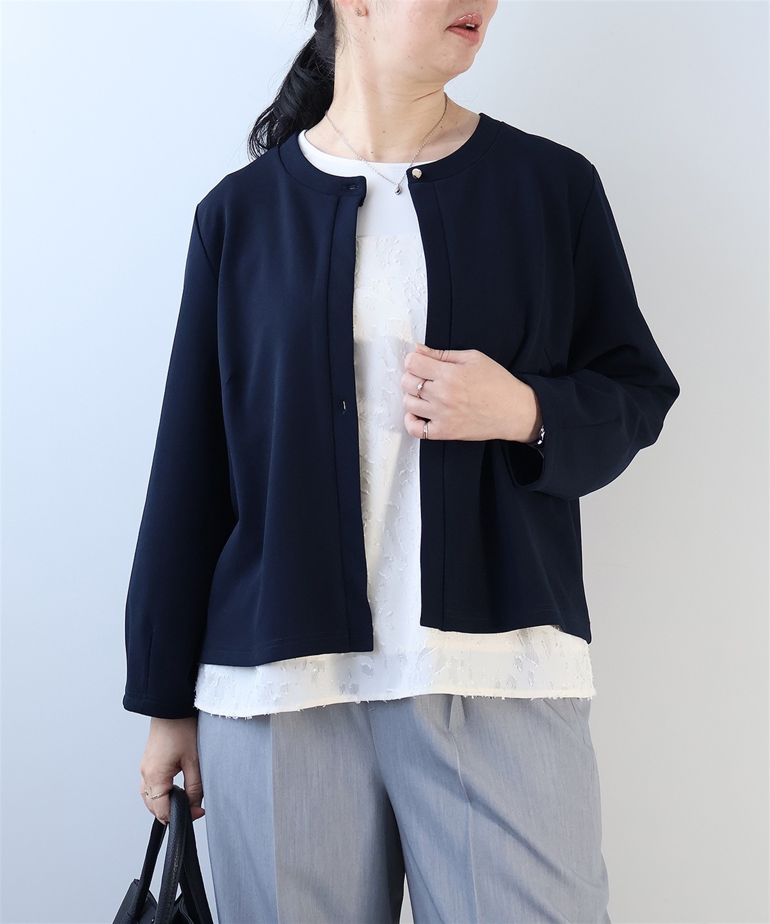 【Ｌ～５L】カットジョーゼット カーディガン ジャケット(70コン-Ｌ-0362325-70-032)