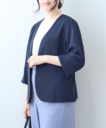 【L～5L】【セミフォーマル】 ダブルクロス ノーカラージャケット(70コン-５Ｌ-0362326-70-041)