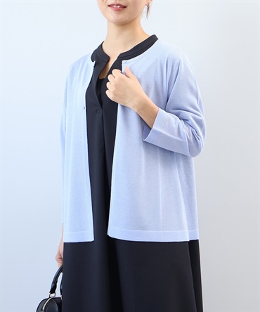 【L～５L】【接触冷感】　シャイニーヤーン クルーネック カーディガン(71ブルー-３Ｌ-0362478-71-035)