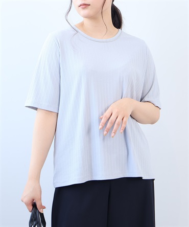 【L～5L】パイピングネック ランダムテレコ プルオーバー(11グレー-ＬＬ-0362479-11-033)