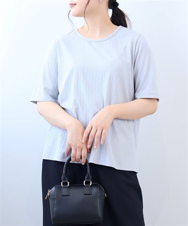 【L～5L】パイピングネック ランダムテレコ プルオーバー