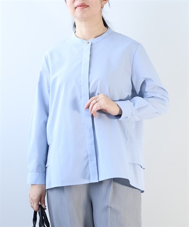 【Ｌ～５L】バンドカラー バックフリル シャツ(71ブルー-ＬＬ-0362605-71-033)