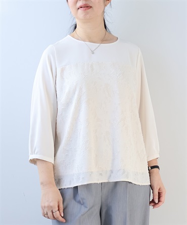 【Ｌ～５L】カットジャガード 切替え ブラウス(52クリーム-ＬＬ-0362606-52-033)