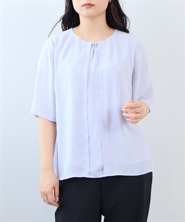 【L～6L】ジャーゼット パール付 フロントタックブラウス(72サックス-３Ｌ-0362607-72-035)