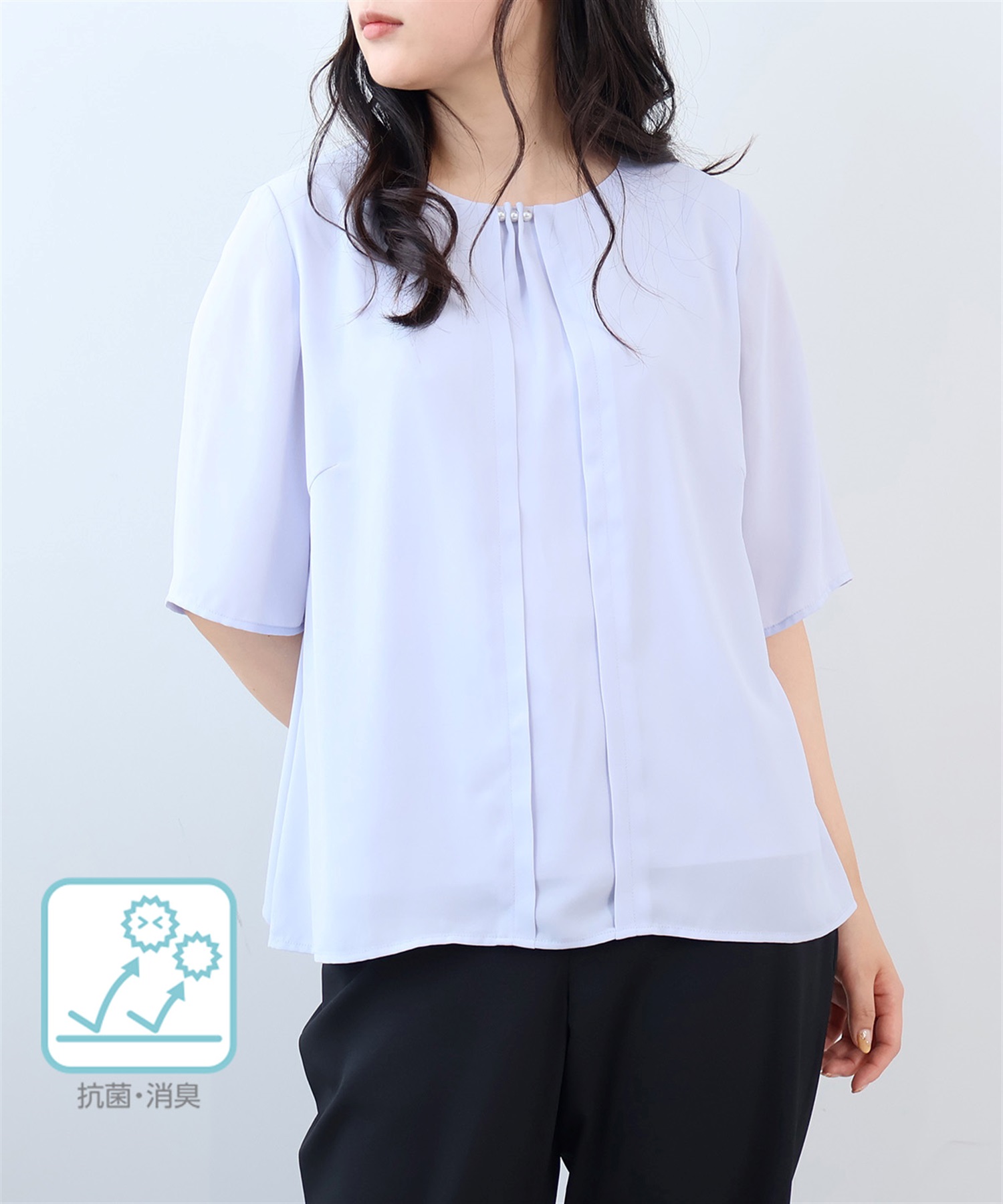 【L～6L】ジャーゼット パール付 フロントタックブラウス