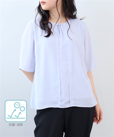 【L～6L】ジャーゼット パール付 フロントタックブラウス