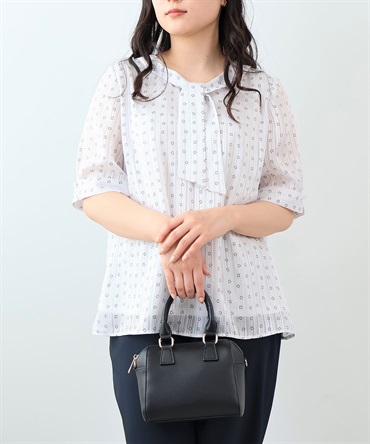 【L～6L】ジョーゼット ボウタイブラウス(12ライトグレーST-４Ｌ-0362608-12-040)