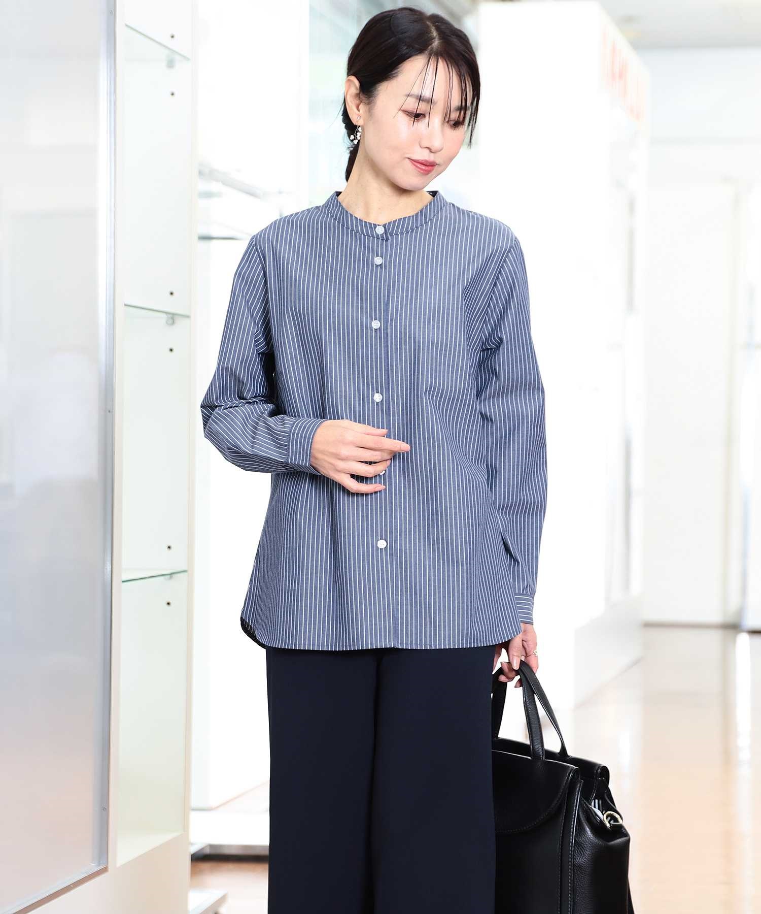 【L～５L】バンドカラー クレリック シャツ(70コンST-Ｌ-0362696-70-032)