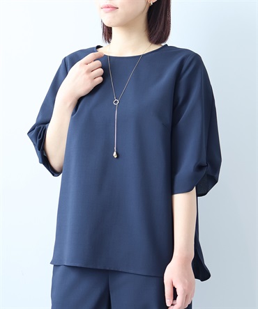 【L～5L】【イージーケア】【セットアップ】 リネンライク 変形スリー ブブラウス(70コン-Ｌ-0363200-70-032)