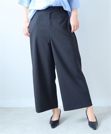 【L～５L】【イージーケア】【セットアップ】 リネンライク ワイドパンツ(00クロ-４Ｌ-0363201-00-040)