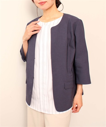 （L～5L）【多機能】 リネンライク ノーカラー ジャケット(70コン-Ｌ-0363311-70-032)