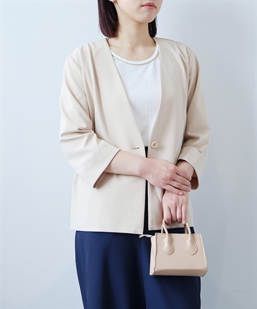 【L～５L】【イージーケア・速乾】 麻調ドビー ノーカラー ジャケット(82ベージュ-３Ｌ-0363313-82-035)