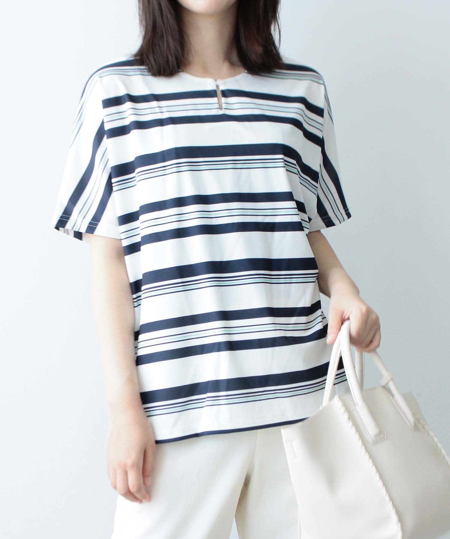 【M～５L】マルチボーダー カットソー(01オフ-Ｍ-0363472-01-031)