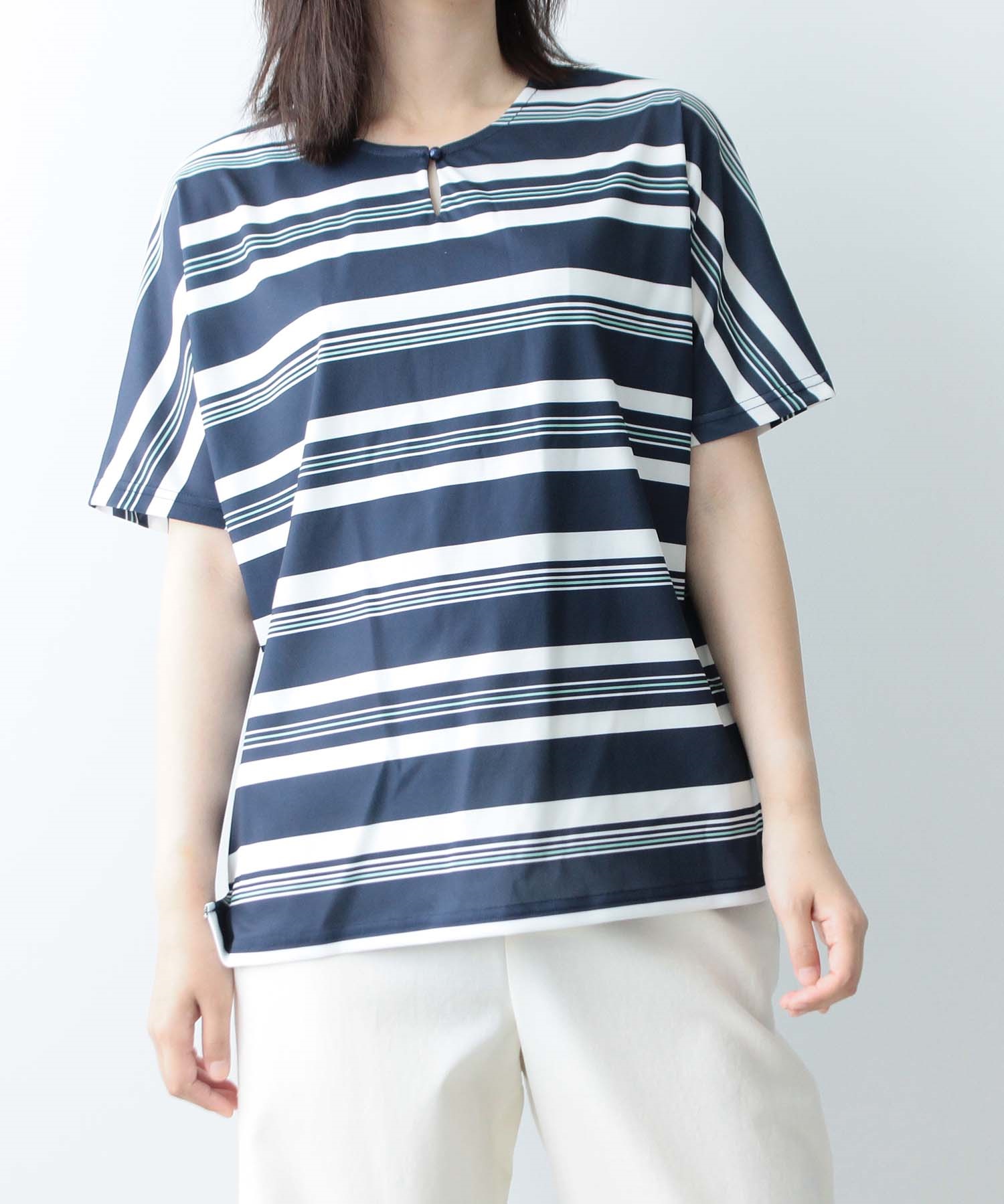【M～５L】マルチボーダー カットソー(70コン-Ｍ-0363472-70-031)