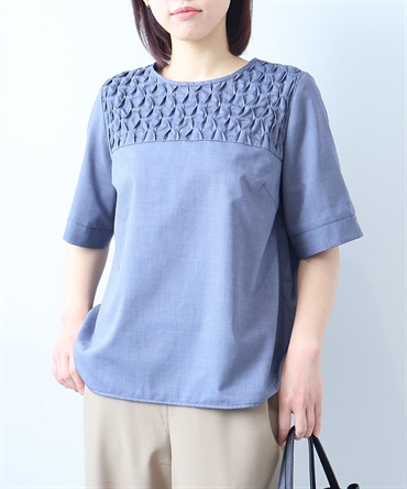 【L～５L】【接触冷感】 ピンヘッド フロントタック ブラウス(70コン-３Ｌ-0363683-70-035)
