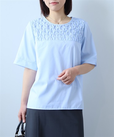 【L～５L】【接触冷感】 ピンヘッド フロントタック ブラウス(71ブルー-Ｌ-0363683-71-032)