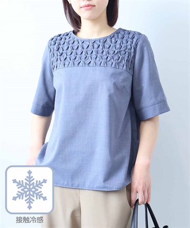 【L～５L】【接触冷感】 ピンヘッド フロントタック ブラウス
