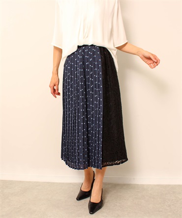 【L～5L】レース 使い プリーツ スカート(70コン-Ｌ-0363716-70-032)