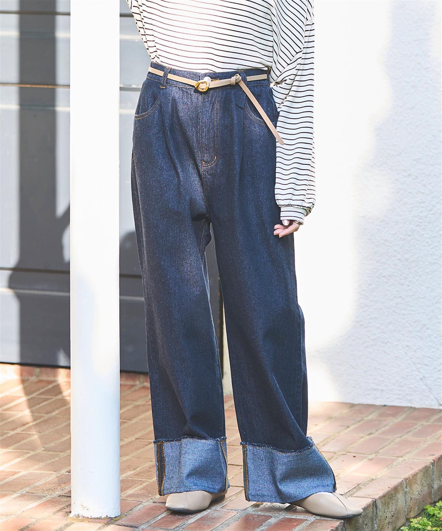 ロールアップ ワイドデニムパンツ