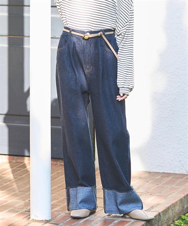 ロールアップ ワイドデニムパンツ
