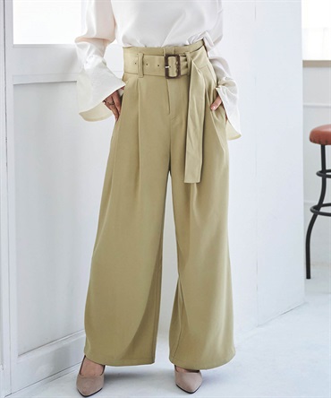 太ベルト ワイドパンツ(62イエローグリーン-M-Short-0585093-62-492)