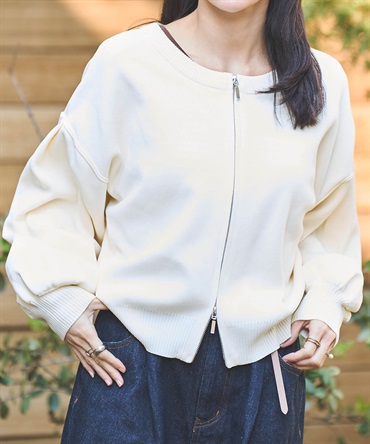 前後2way ダブルジップニットカーディガン(02アイボリー-ONE SIZE-0586074-02-498)