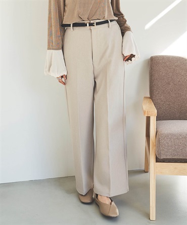 【セットアップ対応】 リネンライク センタープレスストレートパンツ(82グレージュ-Ｓ－Ｒｅｇｕｌａｒ-0586080-82-495)