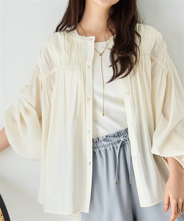シャーリング チュニックシャツ(01オフホワイト-ＯＮＥ　ＳＩＺＥ-0586092-01-498)