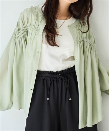 シャーリング チュニックシャツ(63くすみグリーン-ＯＮＥ　ＳＩＺＥ-0586092-63-498)