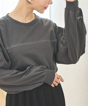 ロゴ刺繍 配色ステッチロンT(81チャコールグレー-ＸＳ-0586093-81-028)