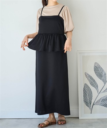 バックリボン ペプラムキャミワンピース(00ブラック-XS-0586095-00-028)
