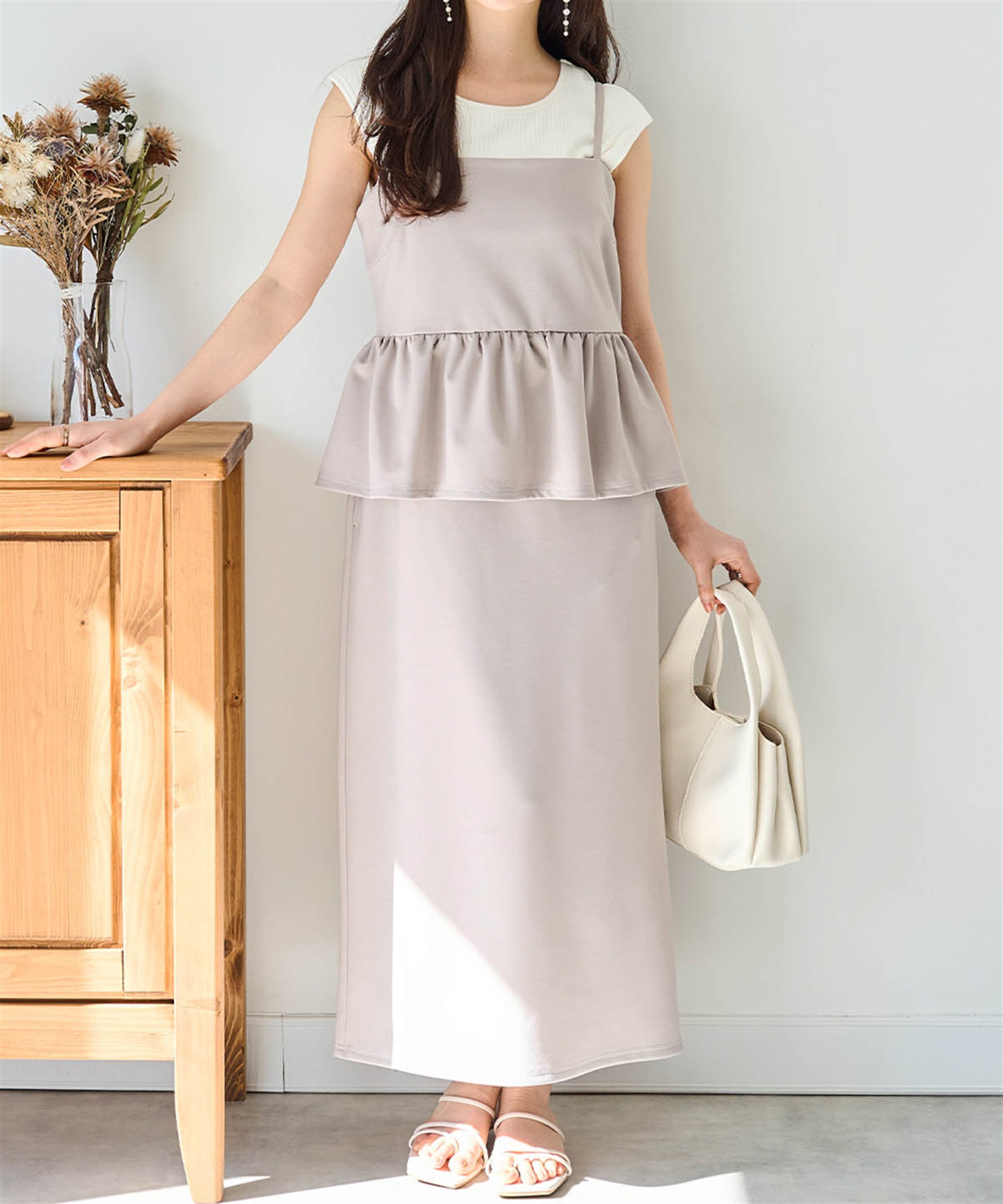 バックリボン ペプラムキャミワンピース(12グレージュ-XS-0586095-12-028)