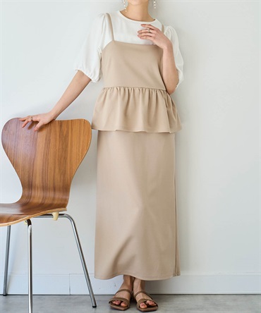 バックリボン ペプラムキャミワンピース(82ベージュ-XS-0586095-82-028)