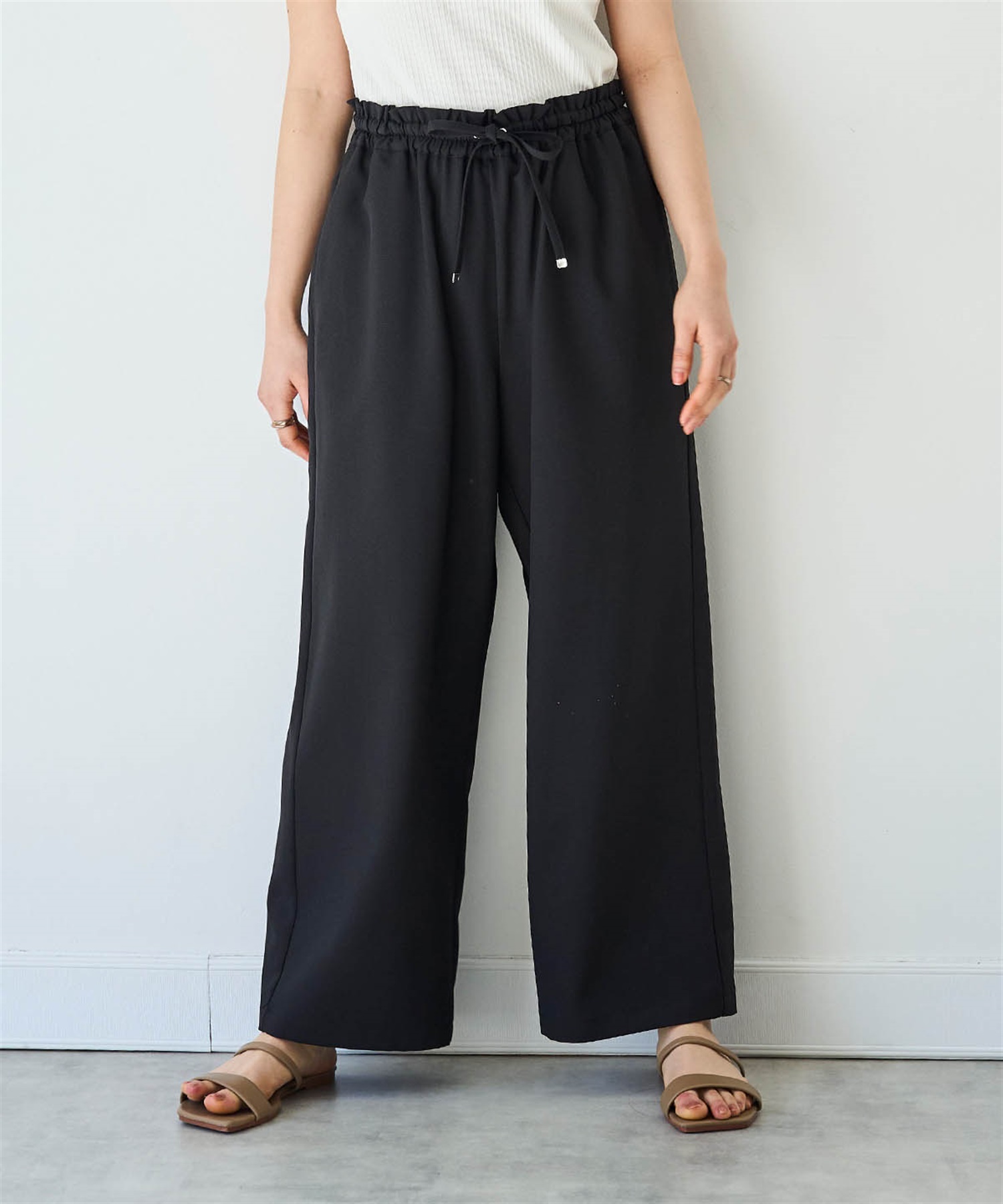 【新色登場♪】【UVケア・接触冷感】 リラックスワイドパンツ(00ブラック-S-Short-0586098-00-491)