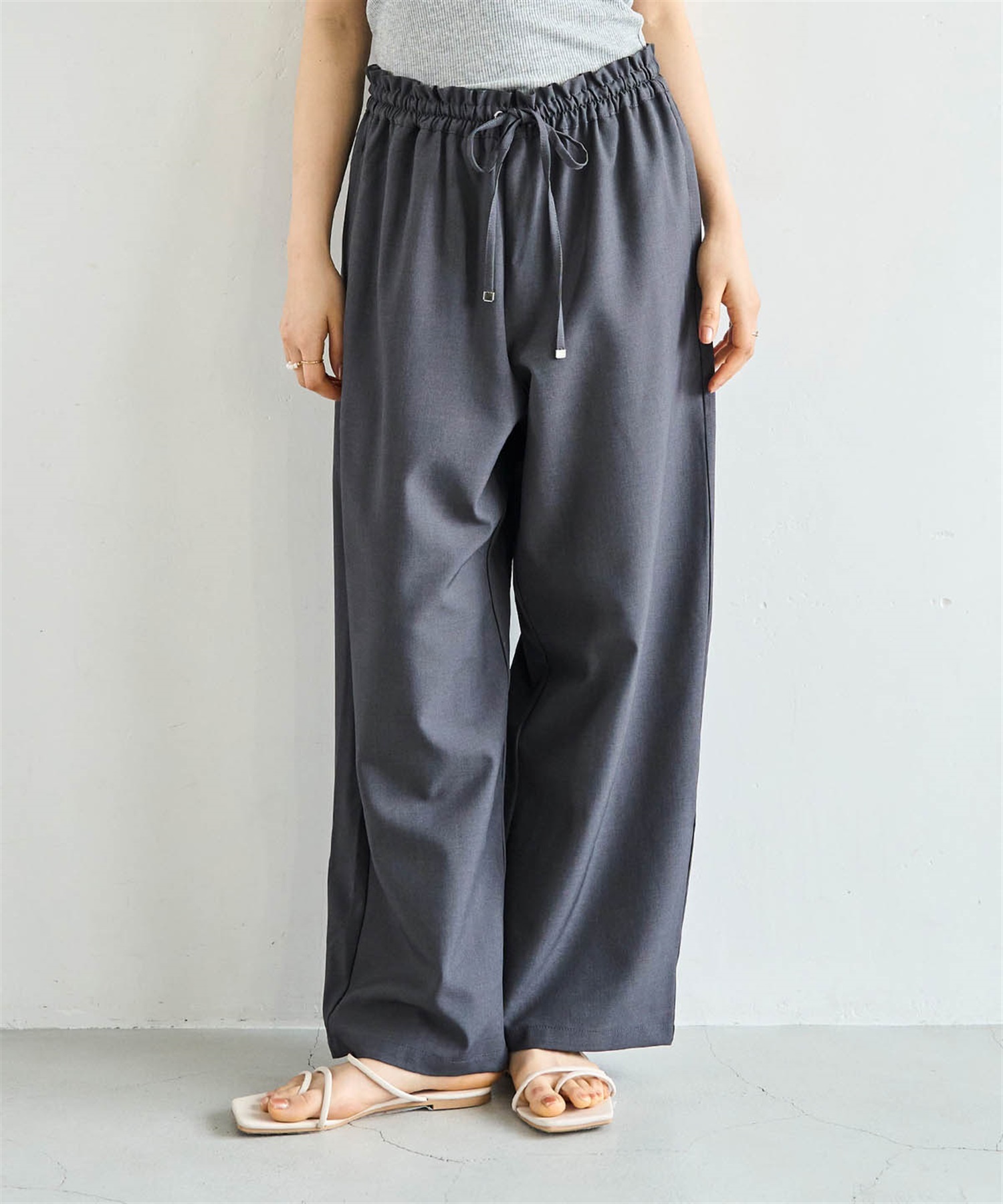 【新色登場♪】【UVケア・接触冷感】 リラックスワイドパンツ(10チャコールグレー-Ｓ－Ｓｈｏｒｔ-0586098-10-491)
