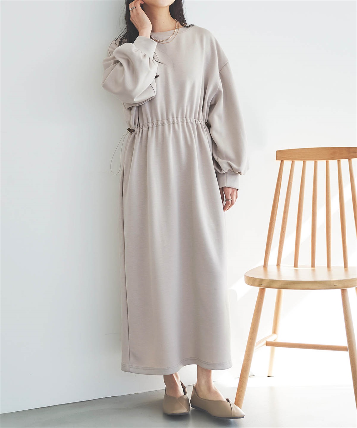 ドロストスウェット 長袖ワンピース(12グレージュ-XS-0586102-12-028)