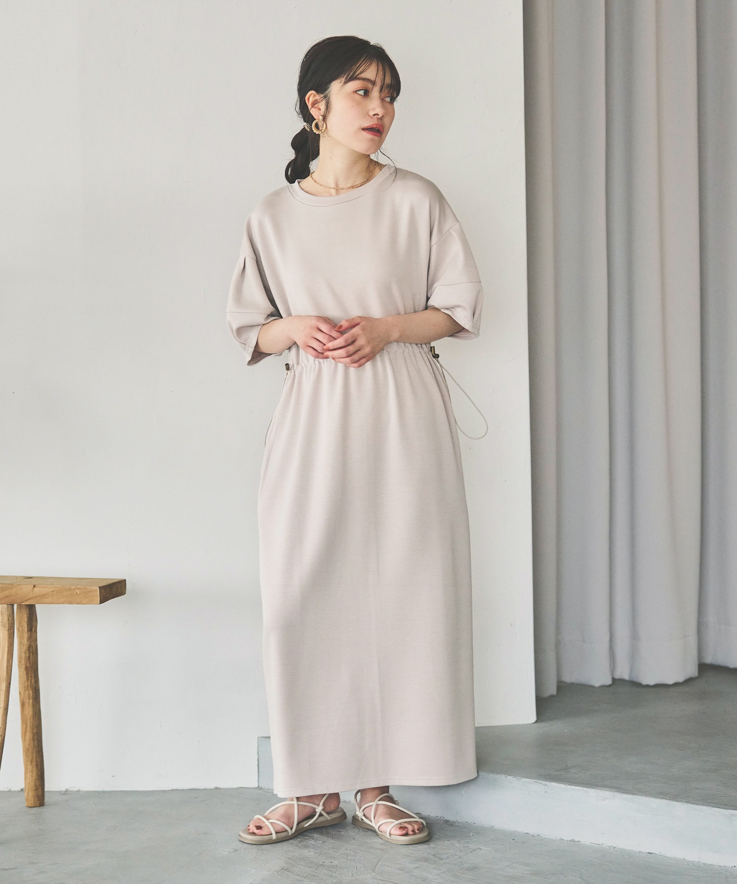 【新色】ドロストスウェットワンピース(82ベージュ-ＸＳ-0587033-82-028)
