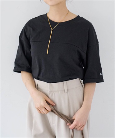 袖口ロゴ刺繍 スラブ天竺Tシャツ(00ブラック-ＯＮＥ　ＳＩＺＥ-0587103-00-498)