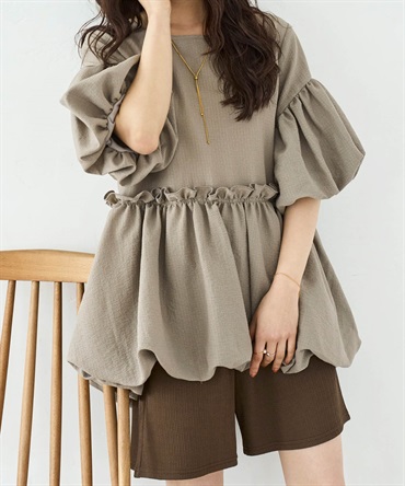 ペプラム バルーンブラウス(85モカ-ＯＮＥ　ＳＩＺＥ-0587105-85-498)