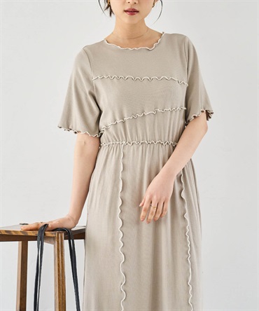 配色メロウ デザインシーム リブワンピース(82グレージュ-ＸＳ-0587111-82-028)