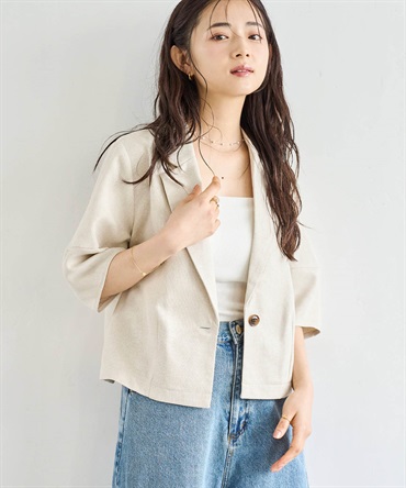 【予約】【セットアップ対応】リネンライク ランタンスリーブ クロップドジャケット