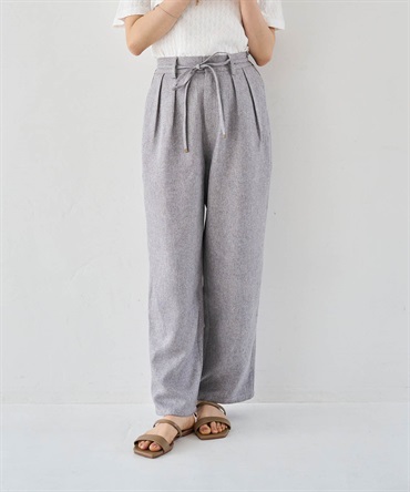 【予約】【セットアップ対応】リネンライク 細ベルト付き タックパンツ(12メランジグレー-Ｍ－Ｓｈｏｒｔ-0587117-12-492)