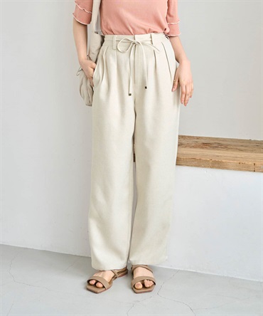 【予約】【セットアップ対応】リネンライク 細ベルト付き タックパンツ(82アイボリー-Ｓ－Ｓｈｏｒｔ-0587117-82-491)